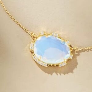 18K gold plated opaque sky blue pendant necklace; nwot